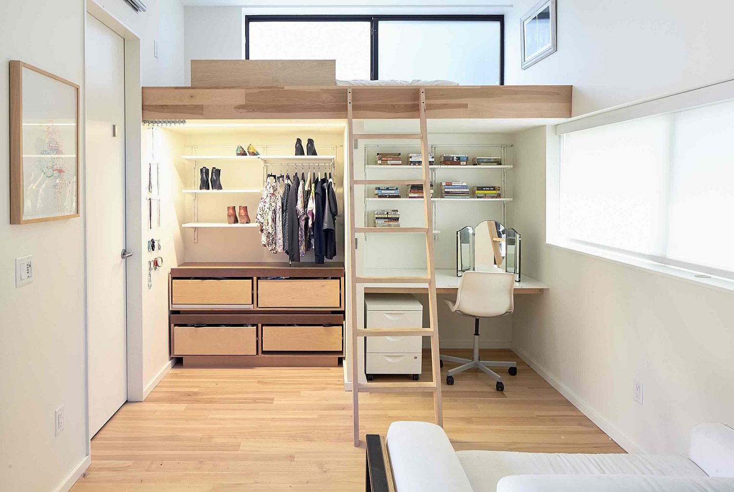 Custom loft bed with study underneath for the kids' bedroom