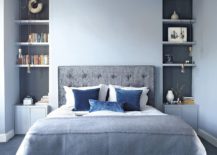 Different shades of blue and gray blend elegantly inside this chic bedroom 217x155 Bright and Trendy: 15 Fabulous Gray and Blue Bedroom Ideas