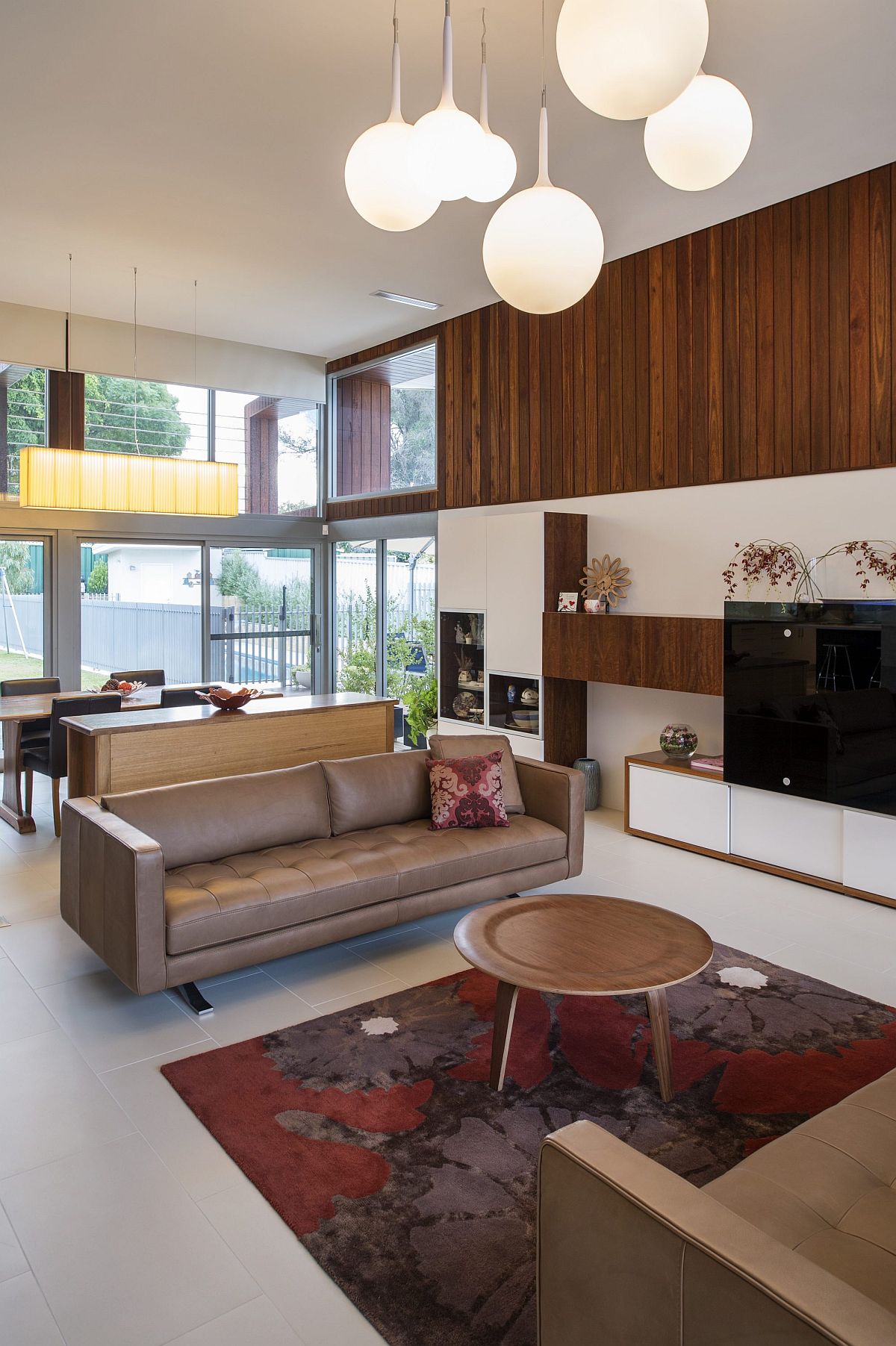 Double-height interior of the Perth house with beautiful lighting