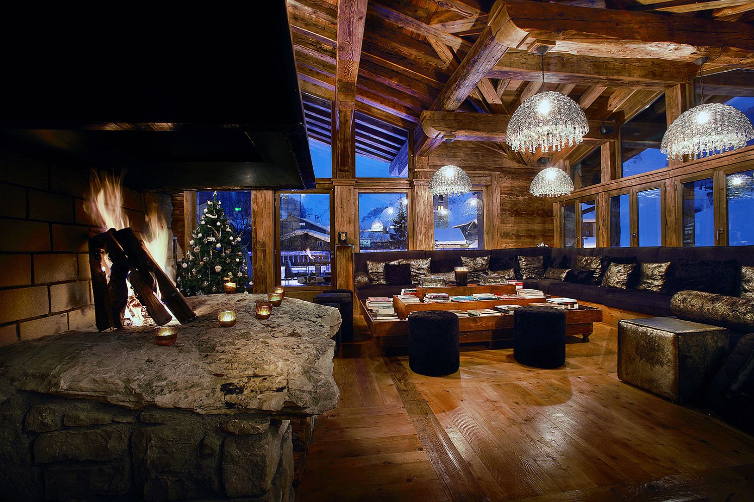 Exquisite fireplace inside spacious living room