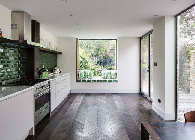 Fabulous Modern Kitchen With Window Seat Added To A Classic London Home 650x467 