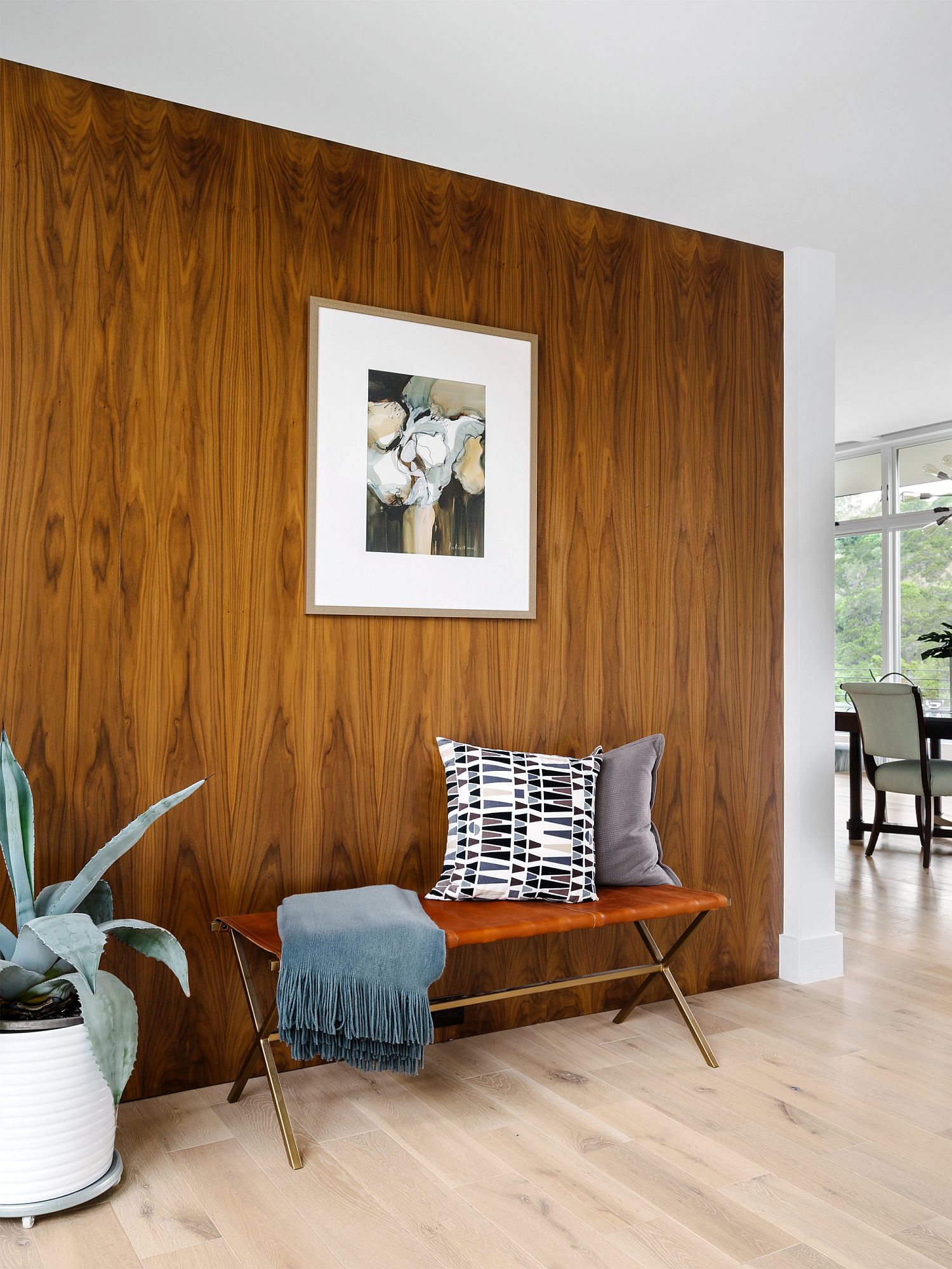 Fabulous wooden accent wall in the living room