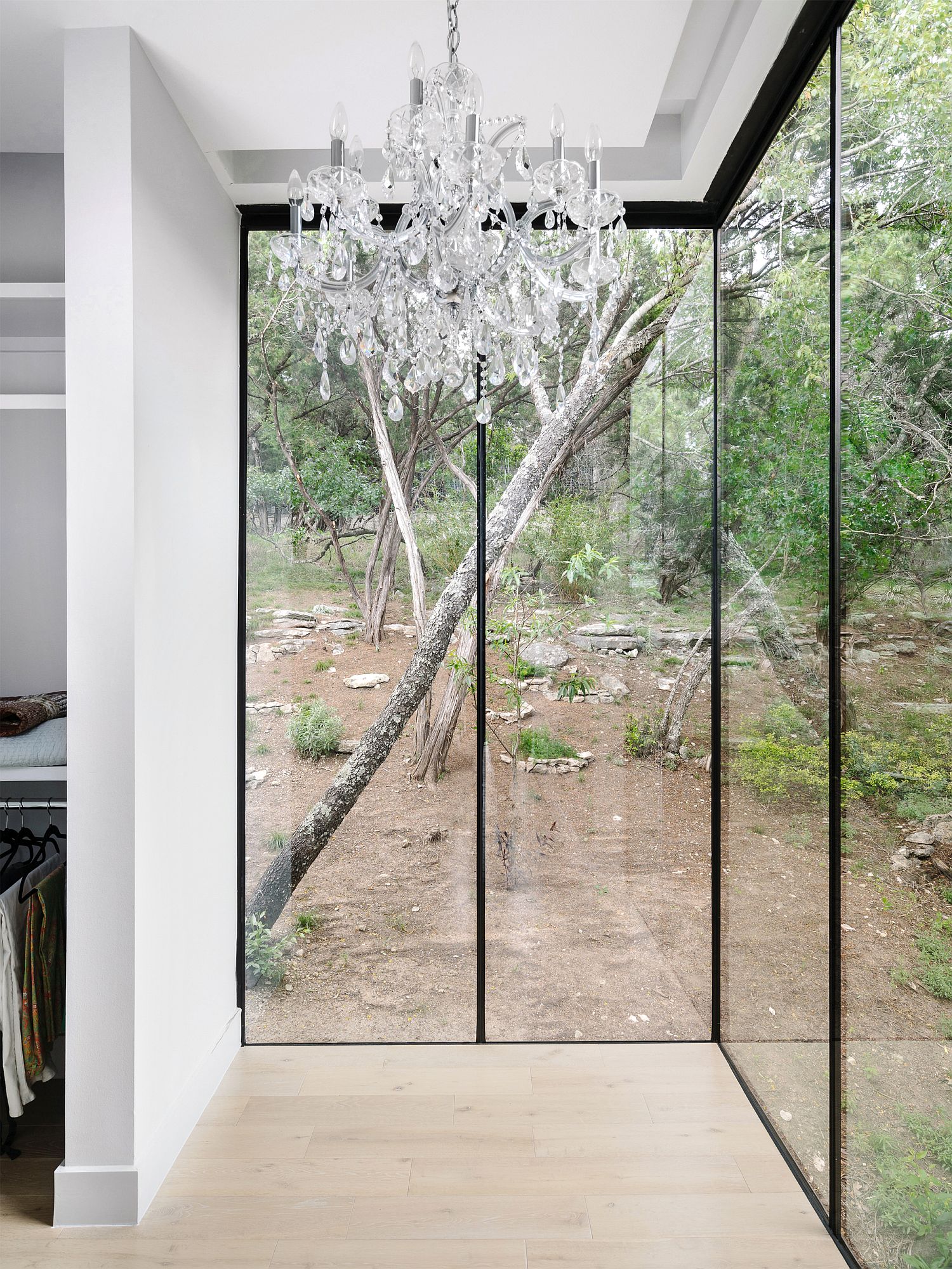 Glass walls connect the interior with the landscape