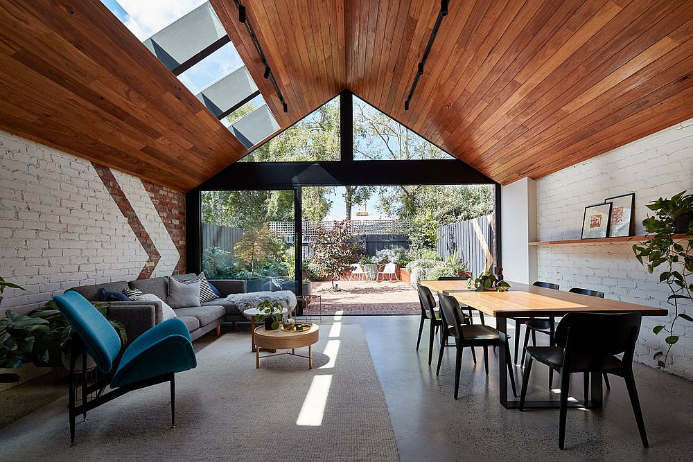 Gorgeous wood, brick and glass extension of the classic Melborne home