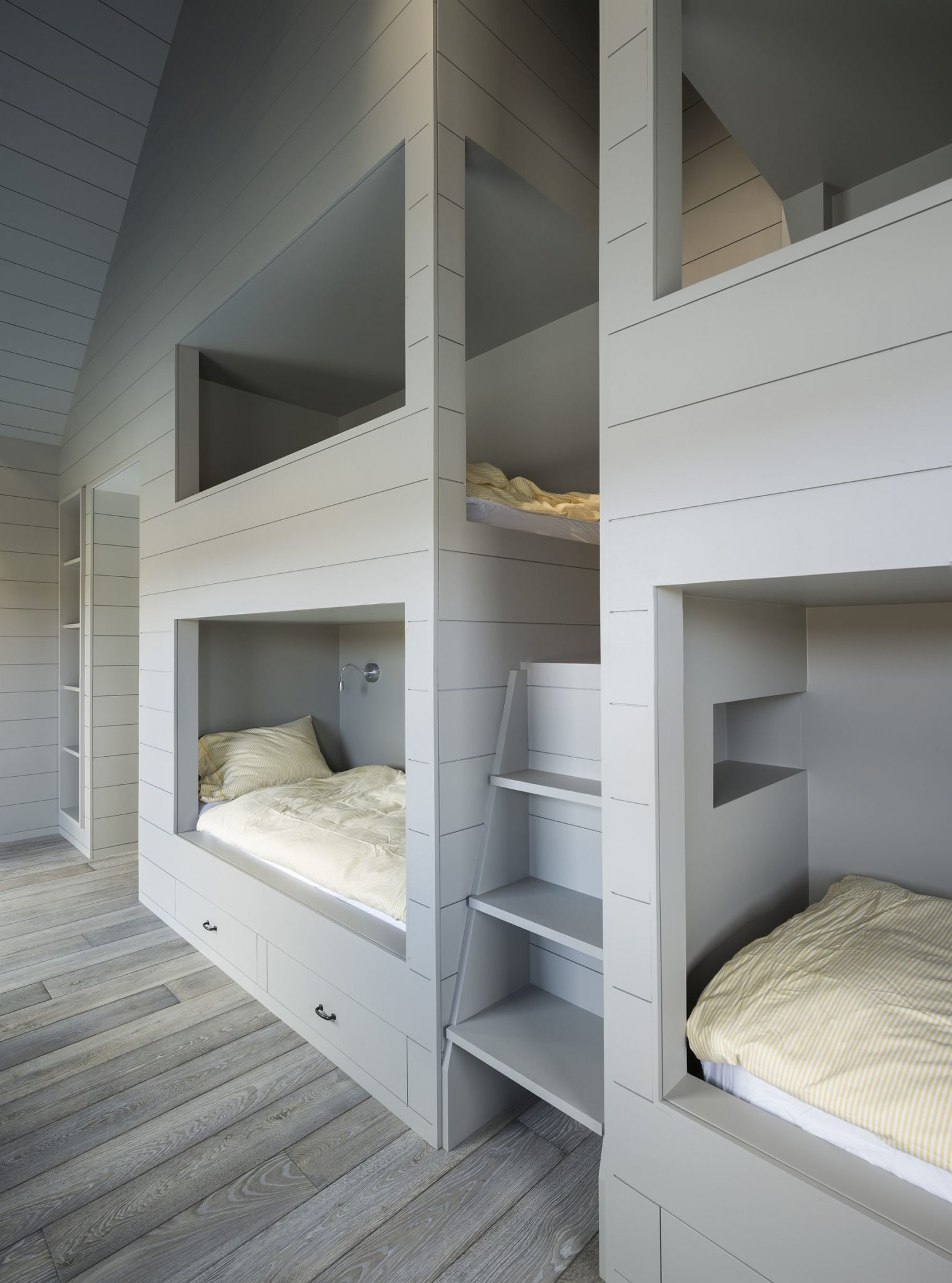 Kids room bunk beds wall in white