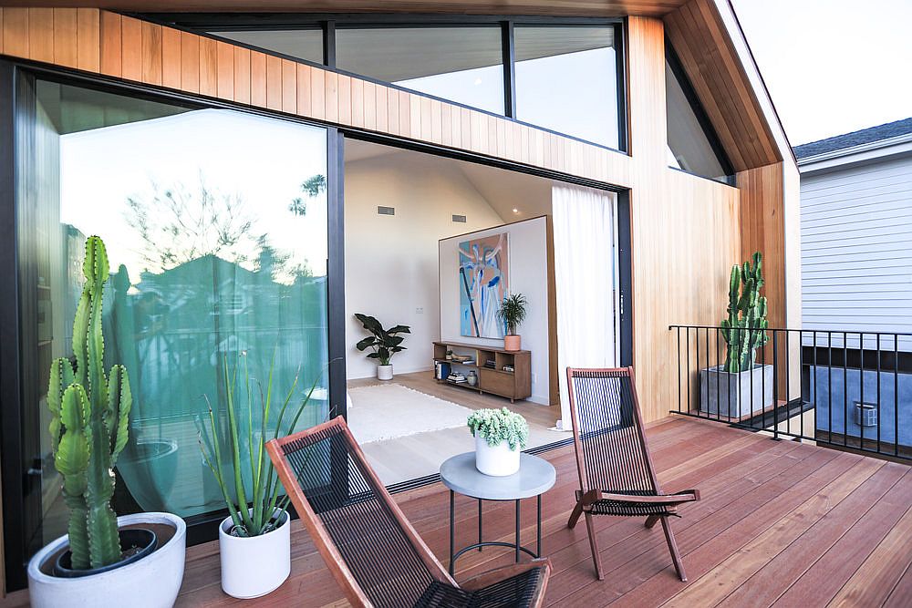 Large wooden balcony attached to the master bedroom