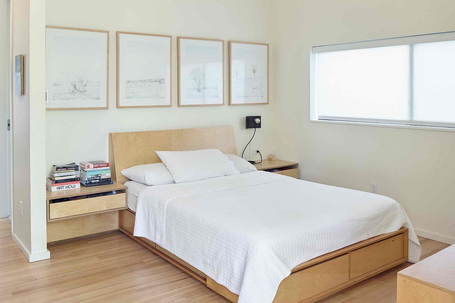 Modern bedroom in white and wood