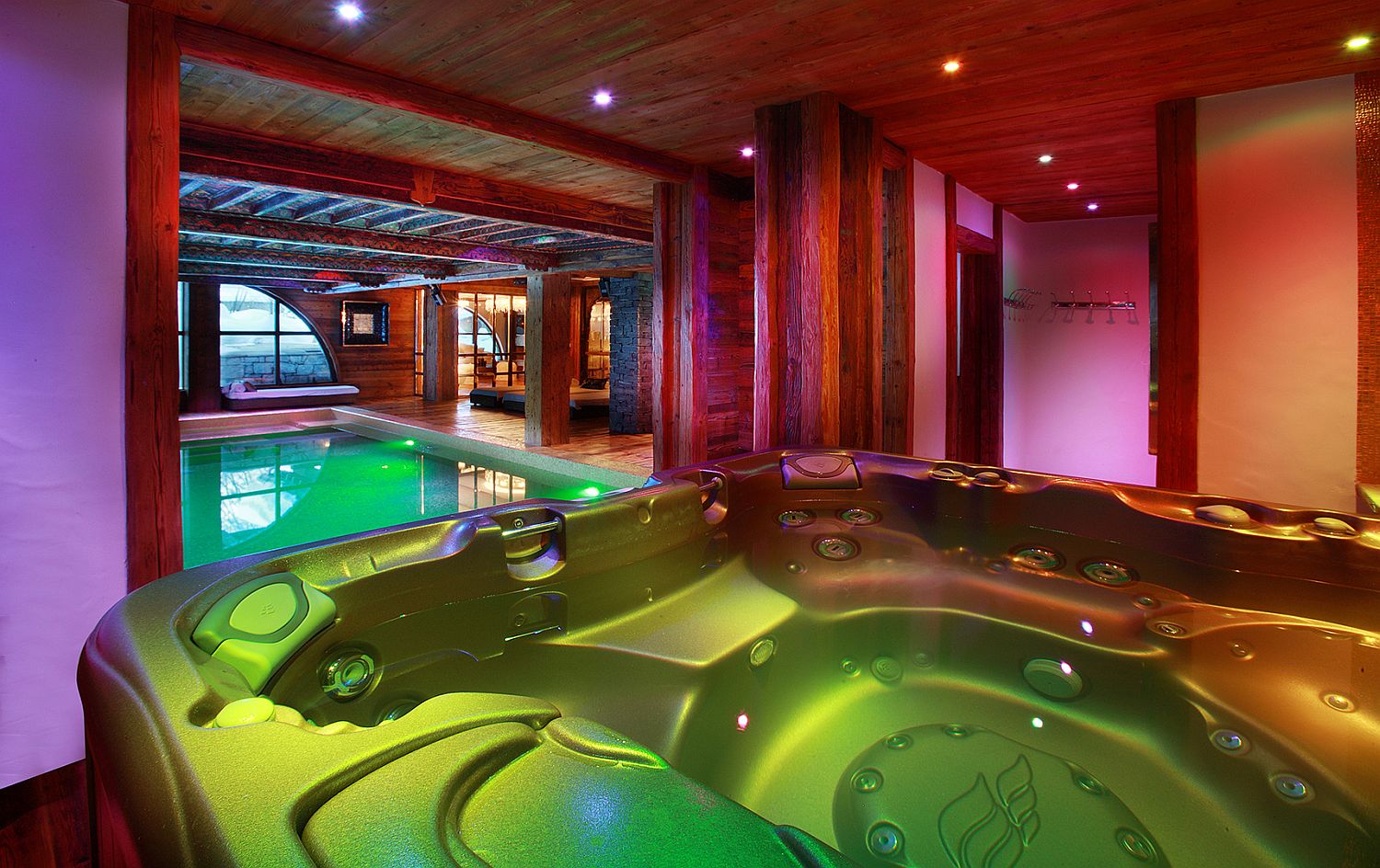 Relaxing spa, Jacuzzi and pool area of one of the best luxury chalets in France