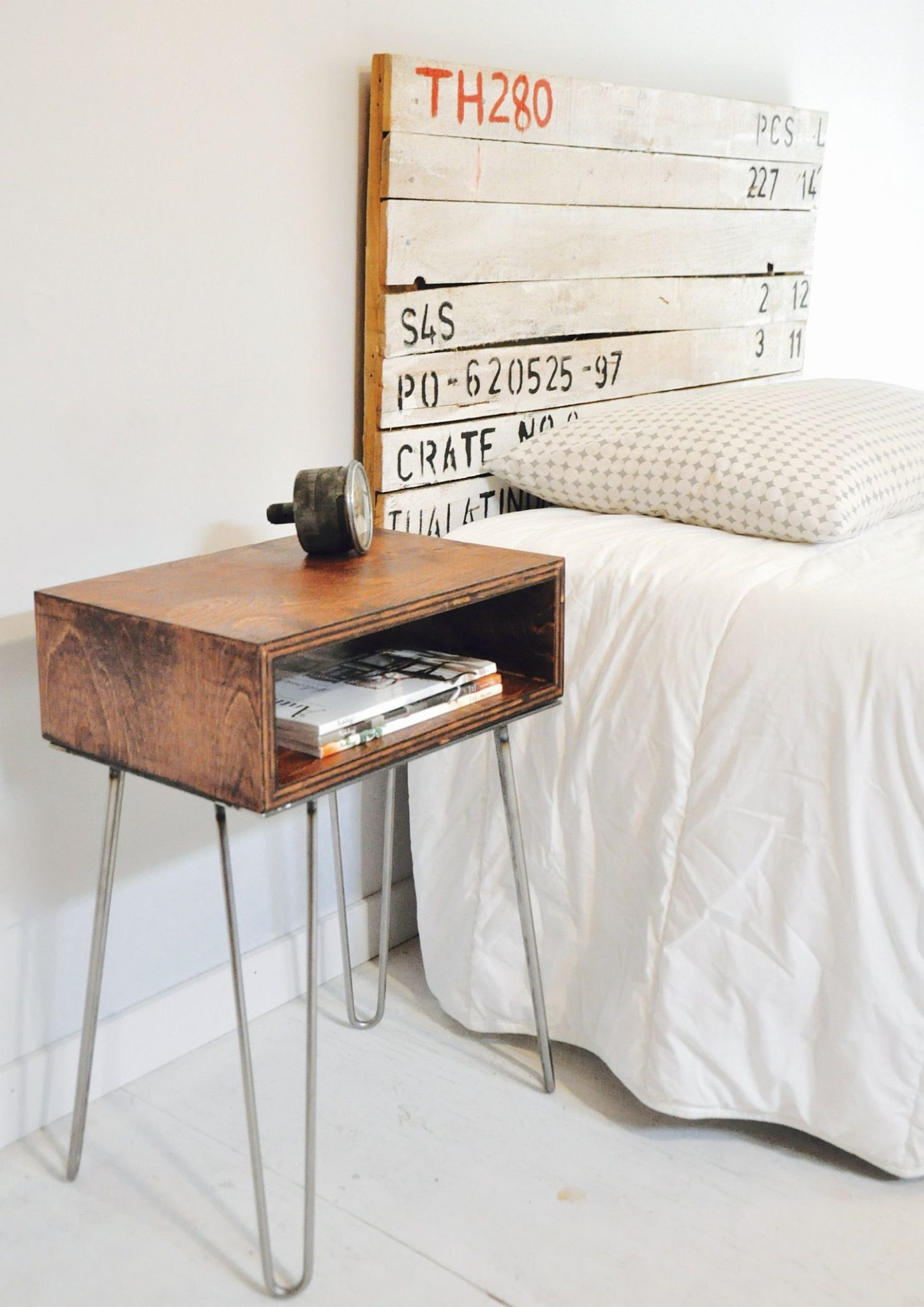 Simple and industrial box-style DIY bedside table