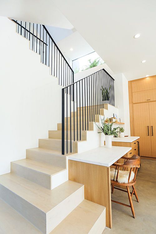 Small home workspace next to the staircase