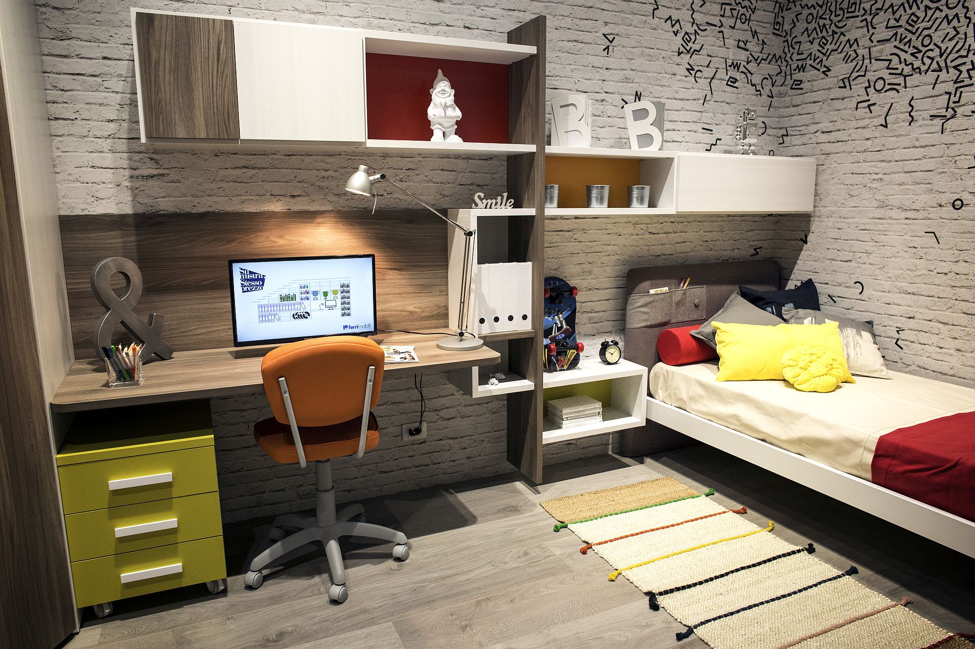 Small-kids-bedroom-idea-with-modular-shelving-and-corner-bed