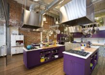 Stunning kitchen islands in purple bring dazzling color to the industrial space 217x155 Painting it Bright: 25 Colorful Kitchen Island Ideas to Enliven Your Home