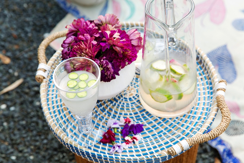 Summer drinks on a woven tray