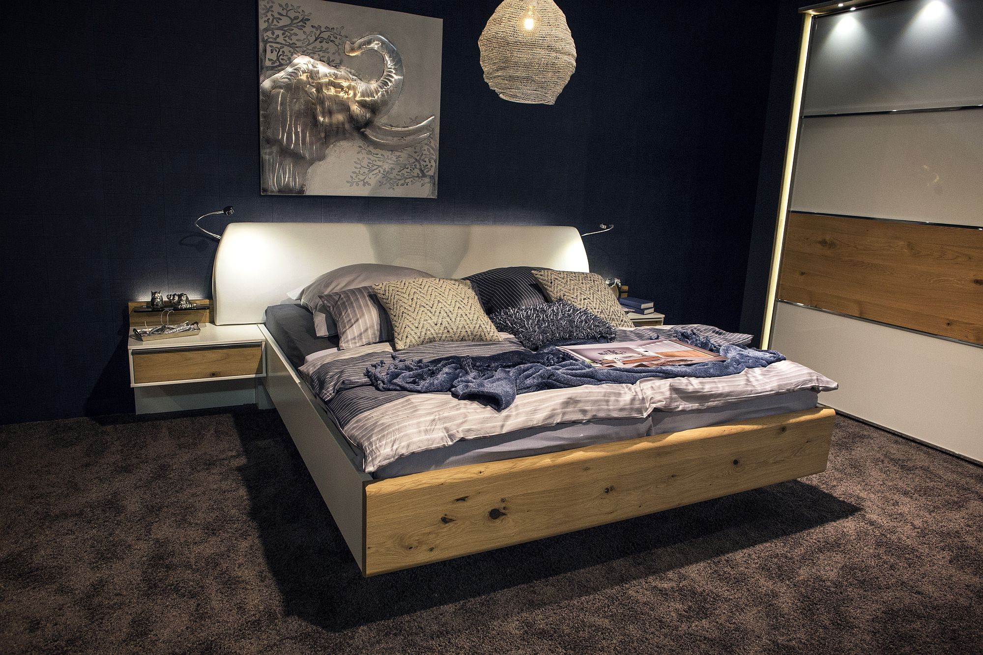 Ultra-slim contemporary bedroom decor with smart lighting