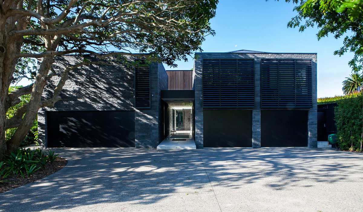 Vast and gray modern driveway