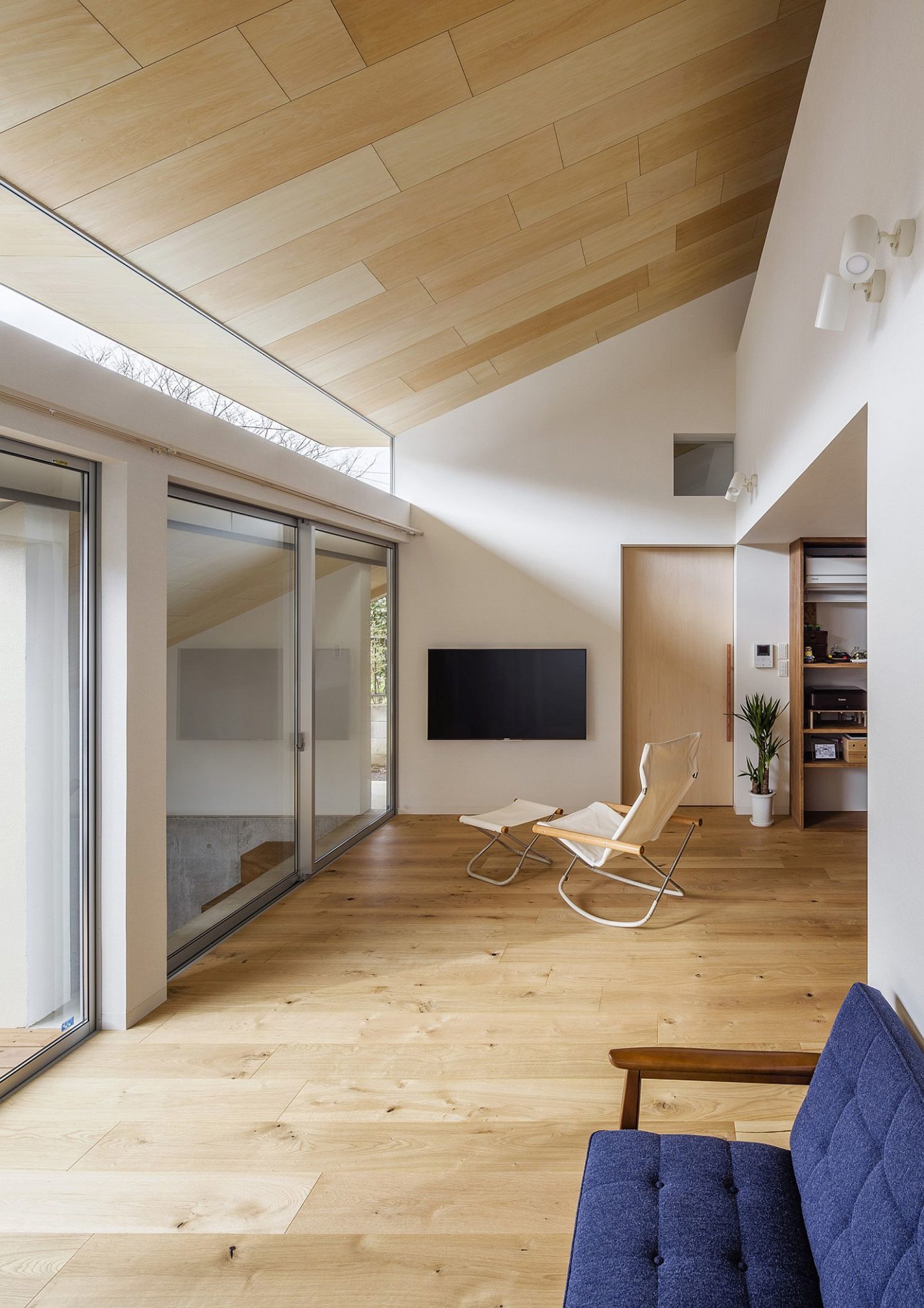 Wooden planks add warmth to the interior