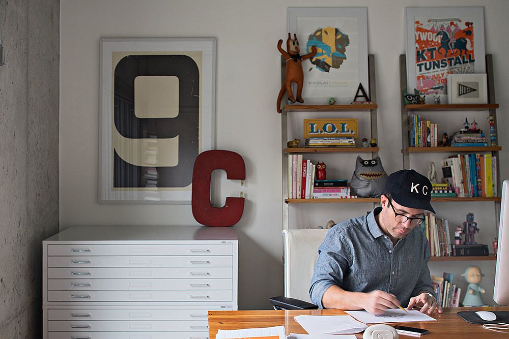 Basement-home-office-with-concrete-walls