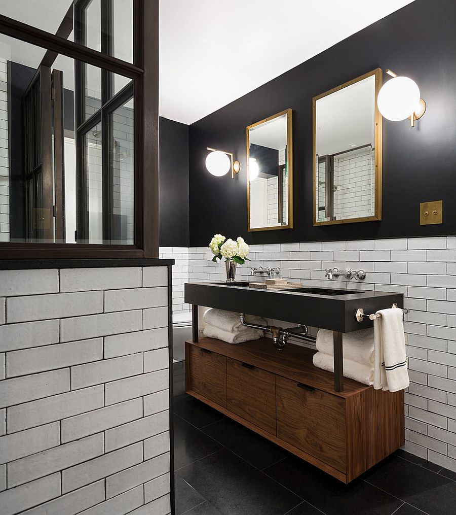 Combining-the-allure-of-black-with-woodsy-warmth-for-a-unique-vanity