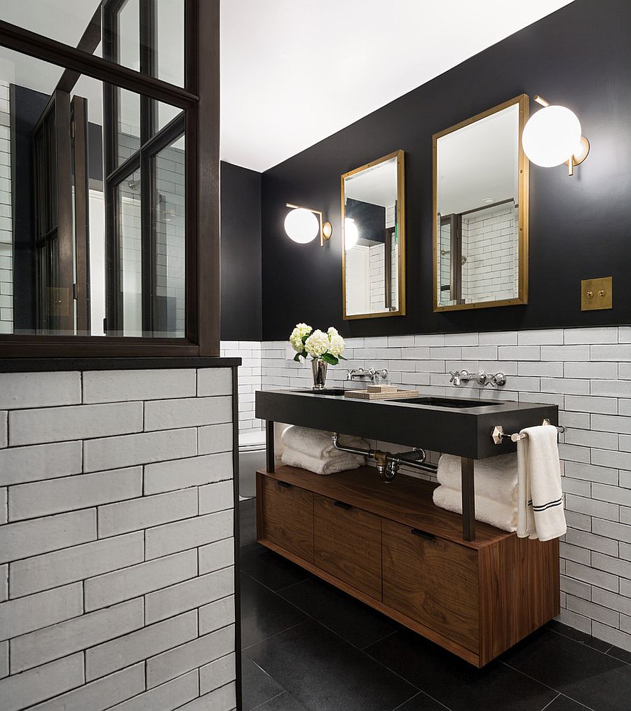 Combining the allure of black with woodsy warmth for a unique vanity