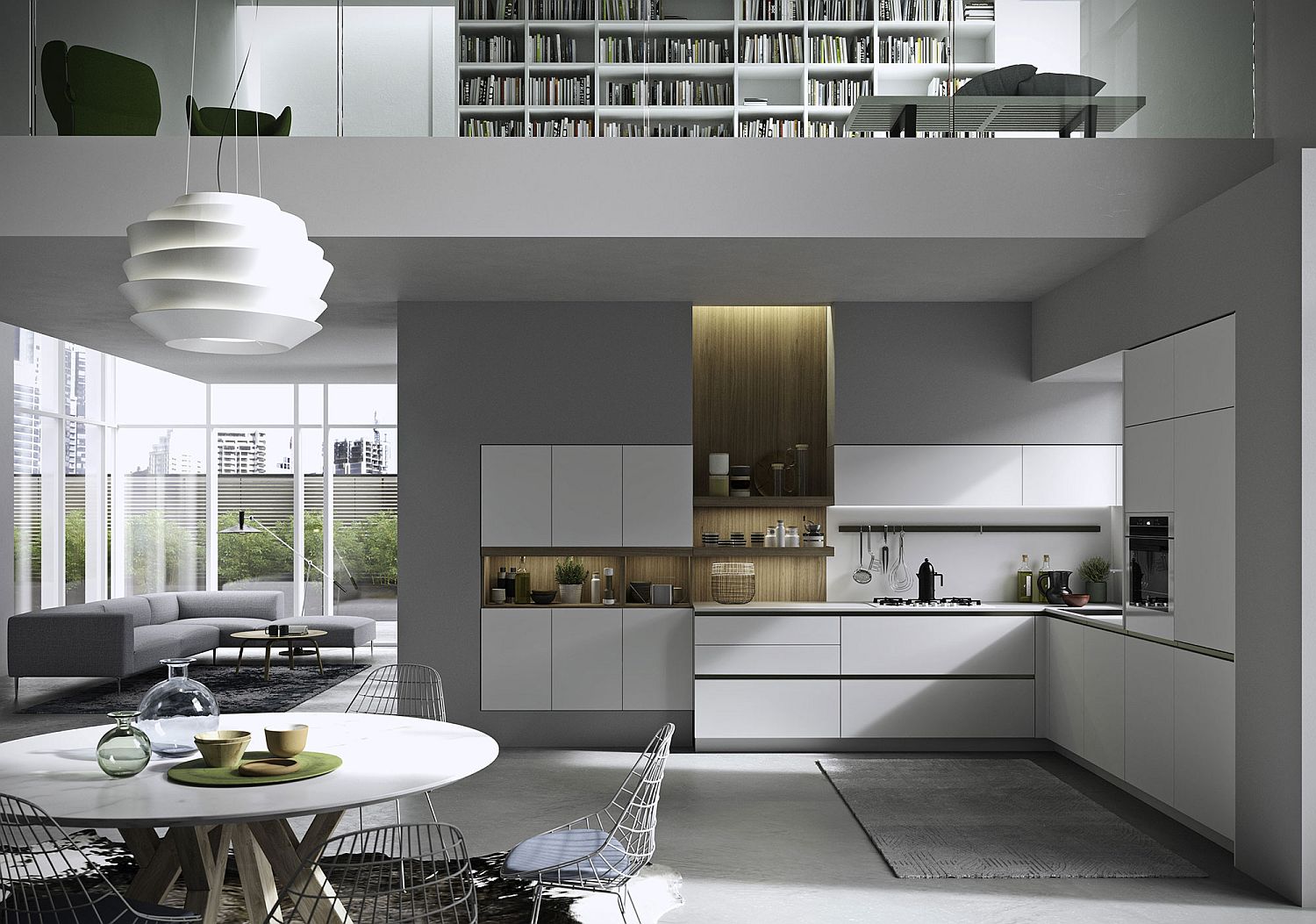 Combining the kitchen with the open plan contemporary living in style