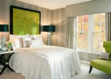 Contemporary guest room with lovely pops of apple green and space savvy design 217x155 15 Small Guest Room Ideas with Space Savvy Goodness