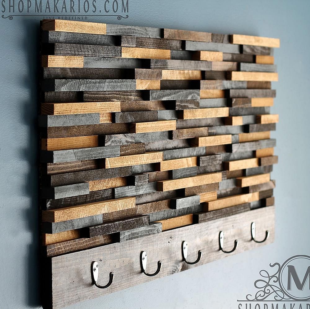 DIY wood tile coat rack idea