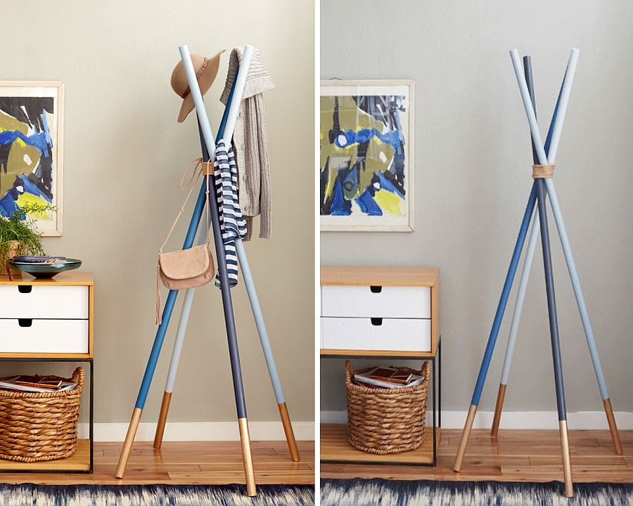 DIY wooden dowel coat rack