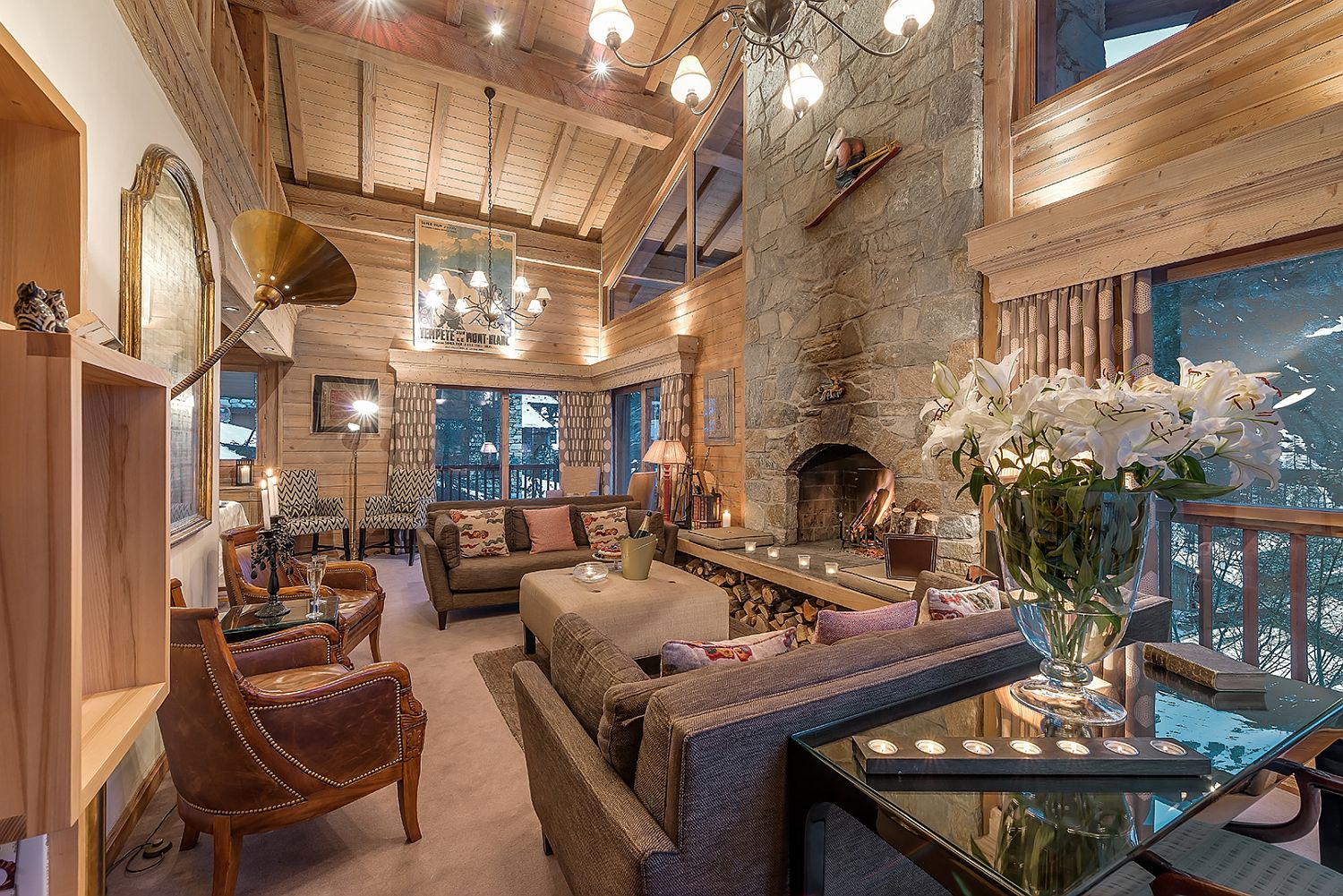 Expansive living room of the luxury chalet in Val D'Isere