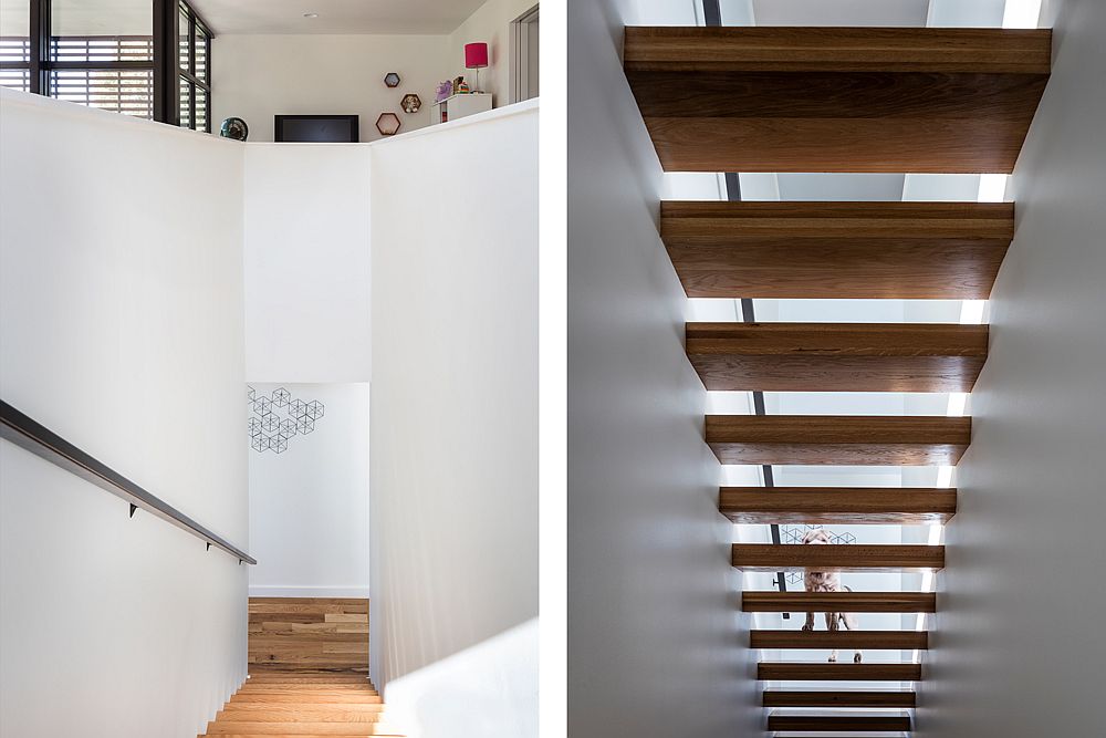 Exquisite wooden staircase also brings in natural light