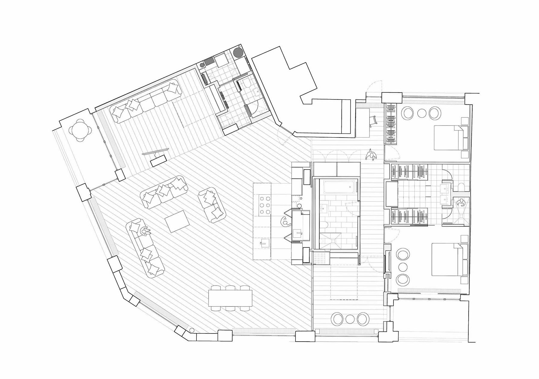 Floor plan of the renovated London loft