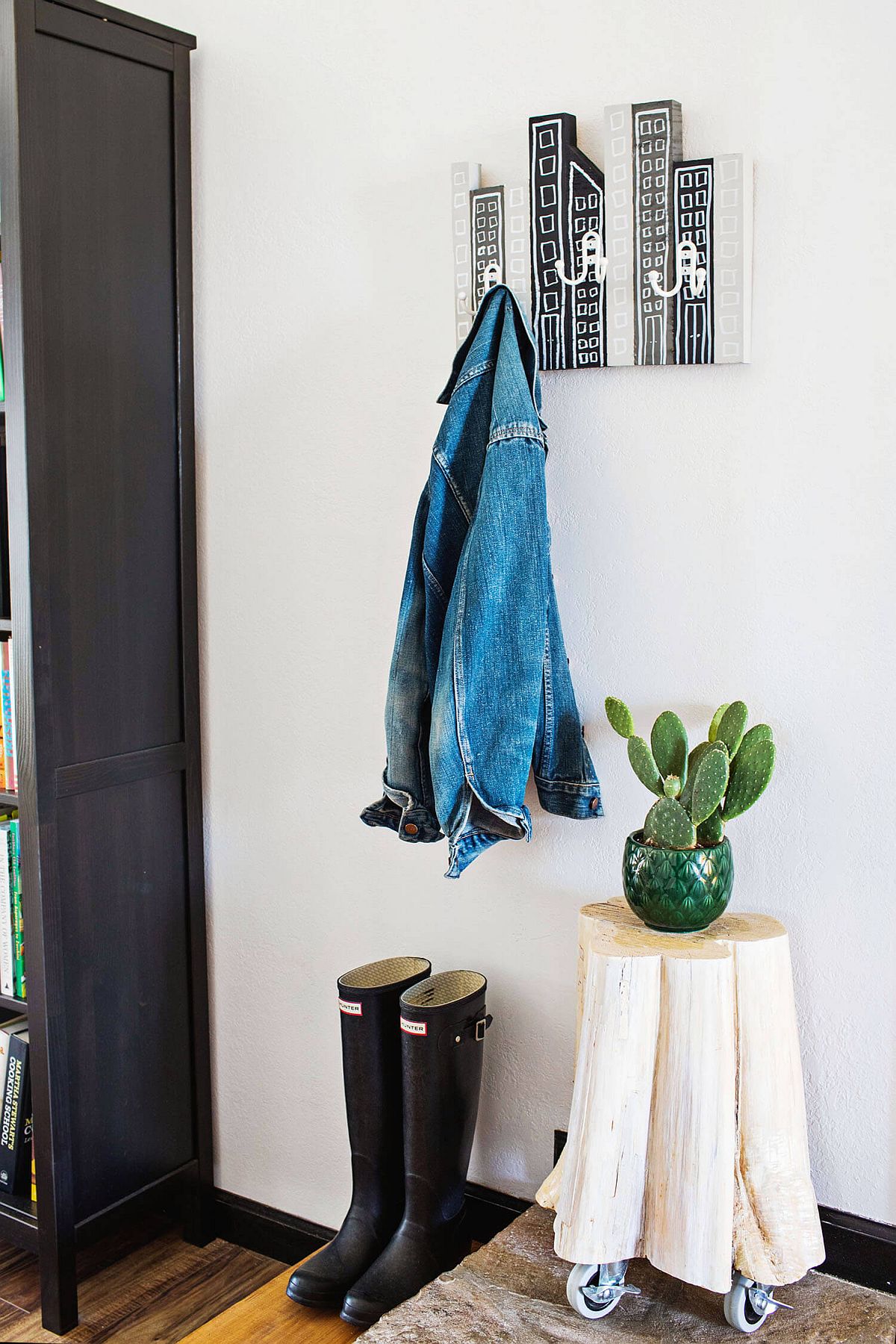 Fun DIY Cityscape coat rack idea from