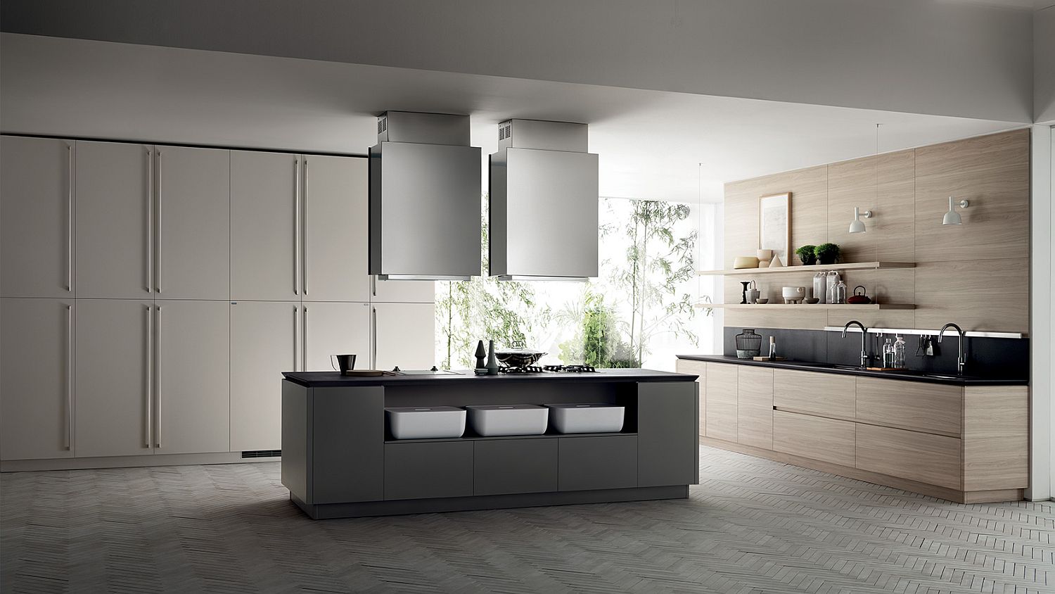 Gray and wood minimal kitchen ideas