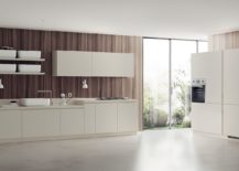 Gray white and wood combine to create a stunningly minimal kitchen 217x155 Inspired by Japanese Minimalism: Posh Scavolini Kitchen Conceals It All!