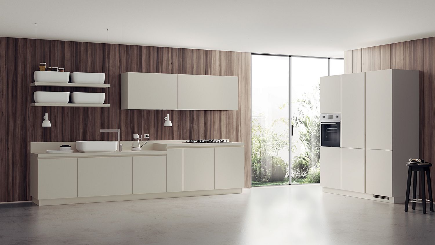 Gray, white and wood combine to create a stunningly minimal kitchen