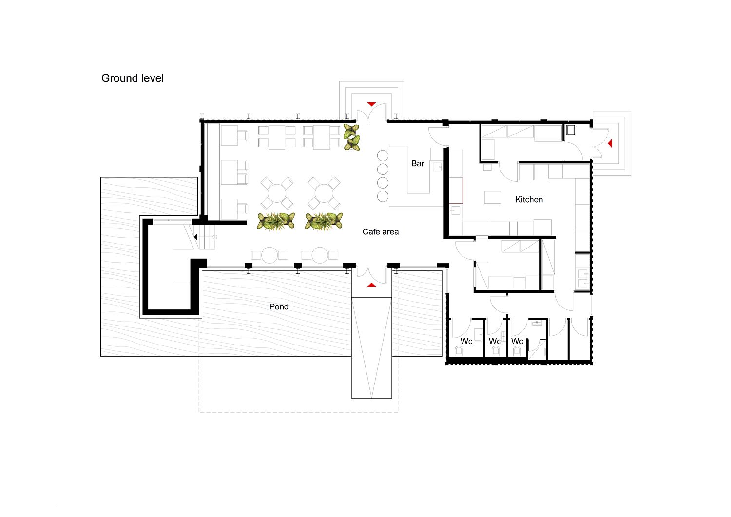 Ground floor plan of the cafe on UNIT Factory in Kiev