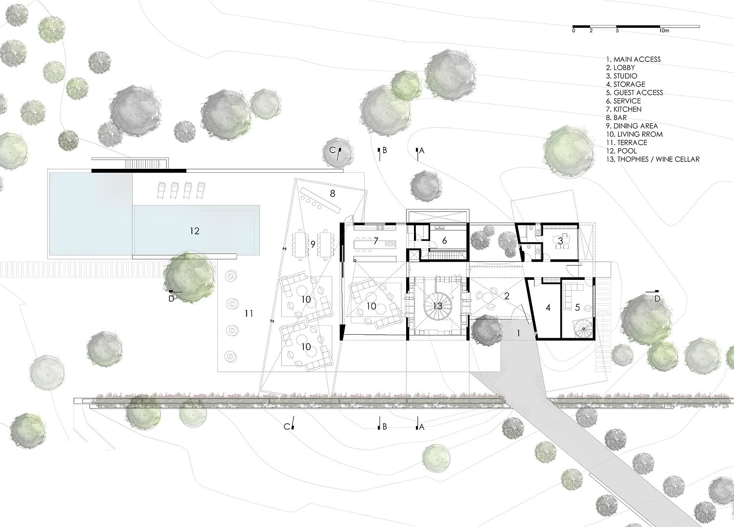 Ground floor plan of the ranch home in Peru