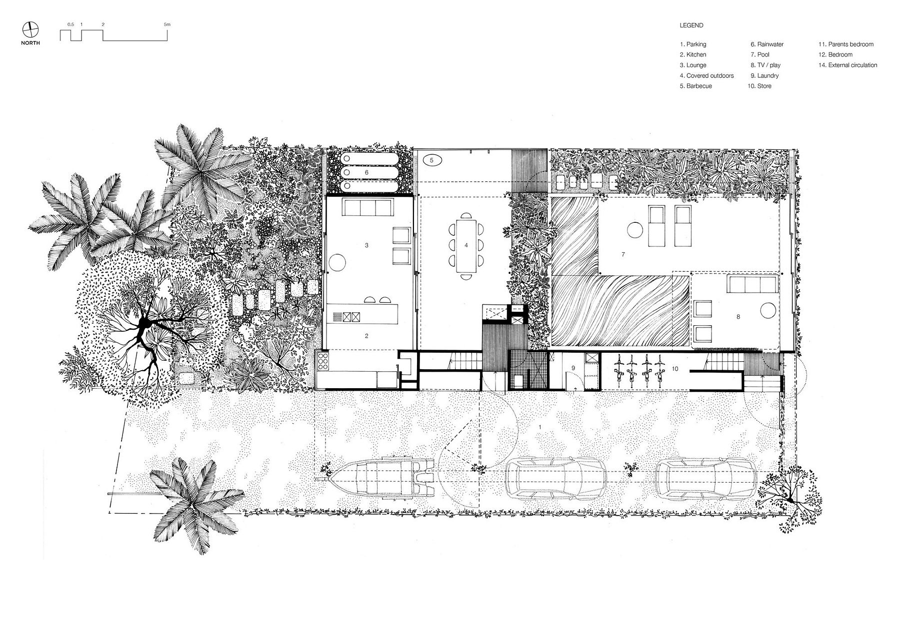 Lower level floor plan of the verandah style Aussie home