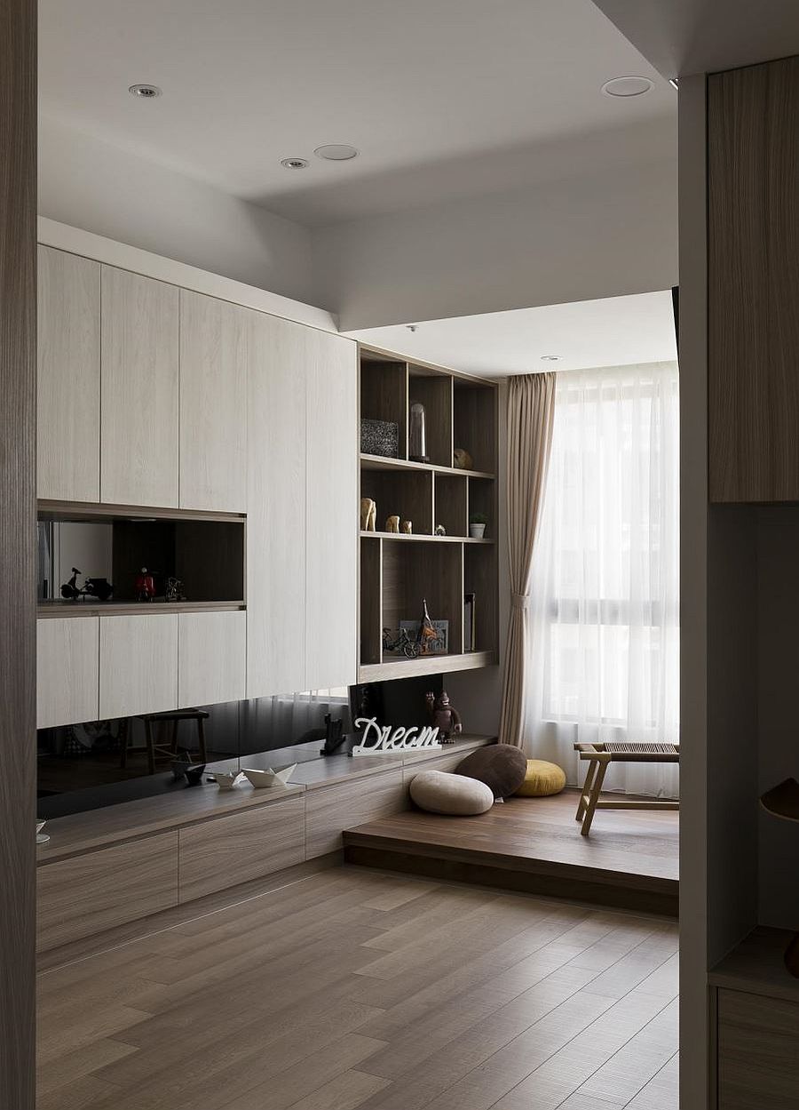 Minimal design of the living area gives the interior a spacious visual appeal