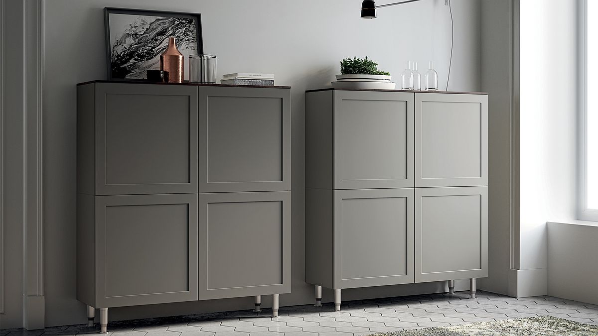 Minimal gray storage units fit in effortlessly in every room