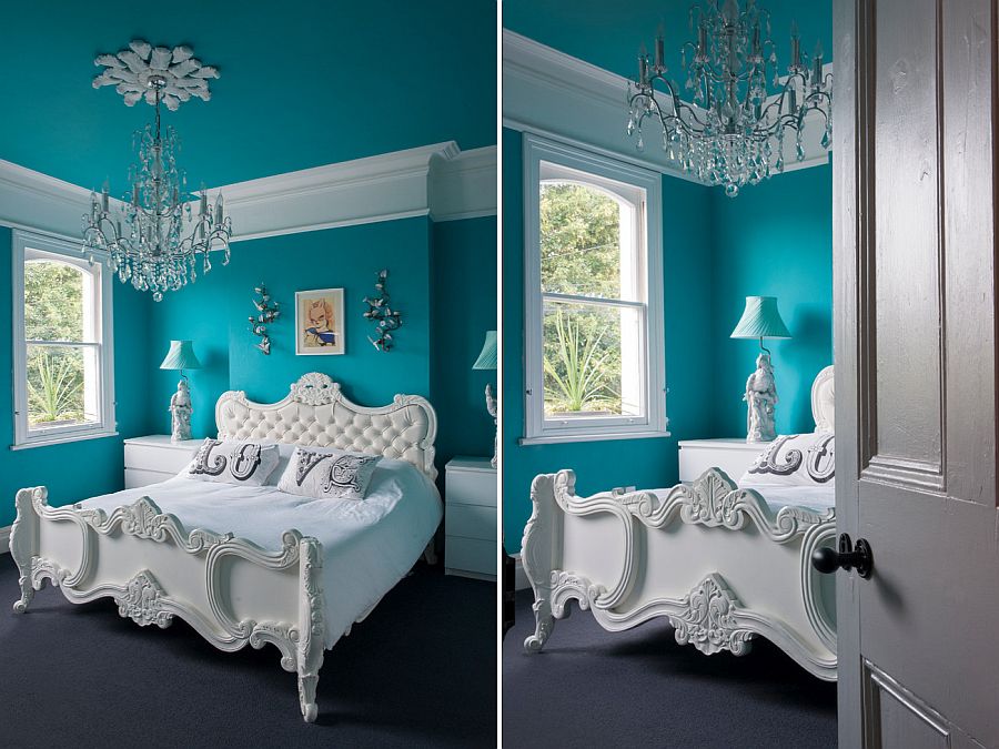 Modern Victorian bedroom with eclectic blue flair