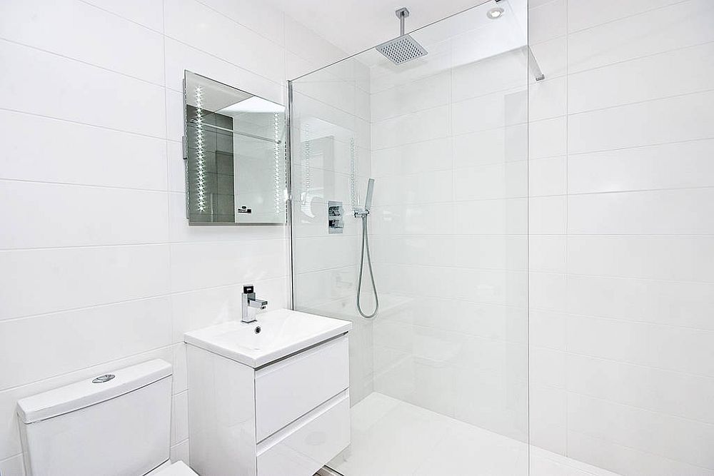 Modern bathroom in white with glass shower area