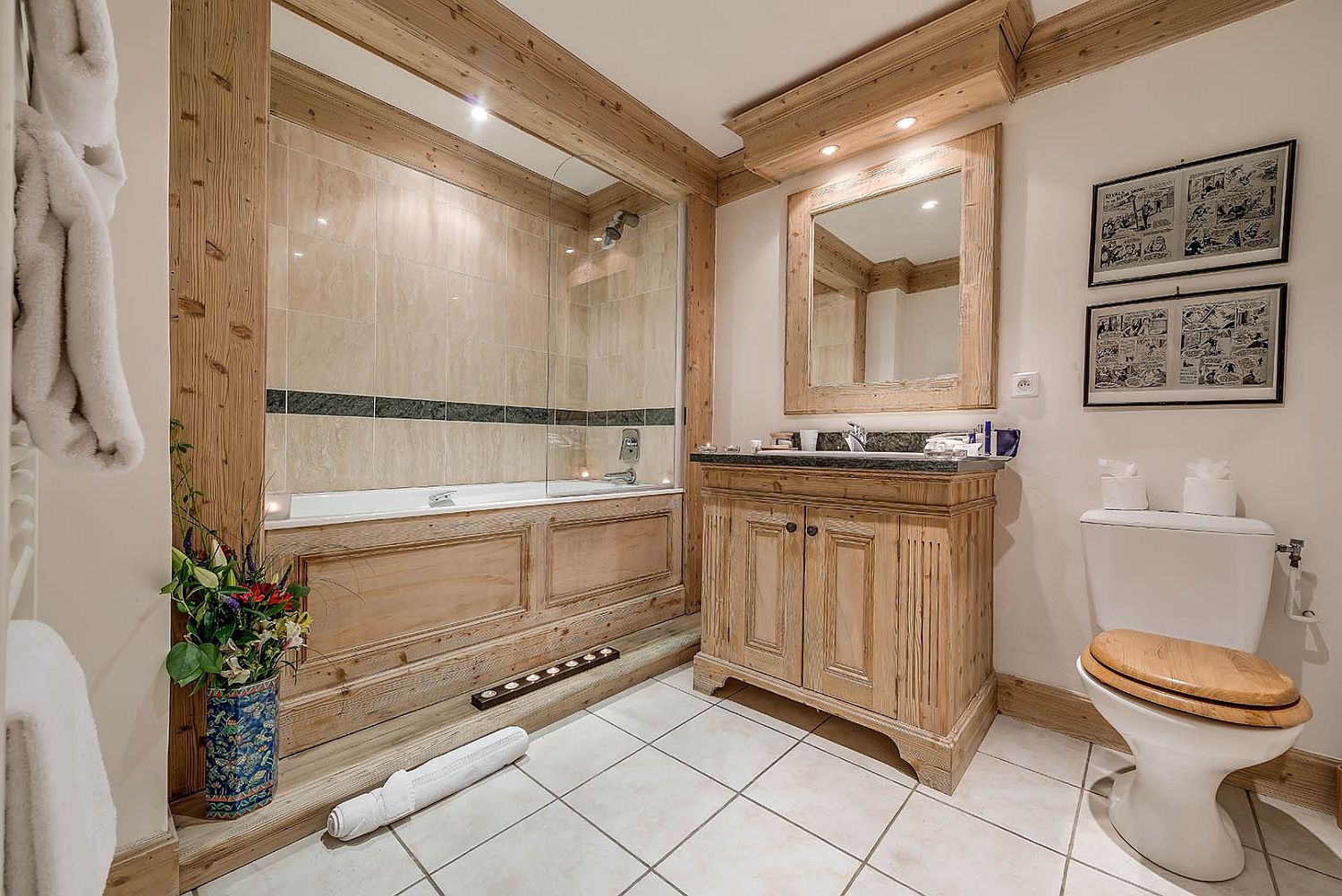 Modern chalet bathroom in white with rustic, wooden touches