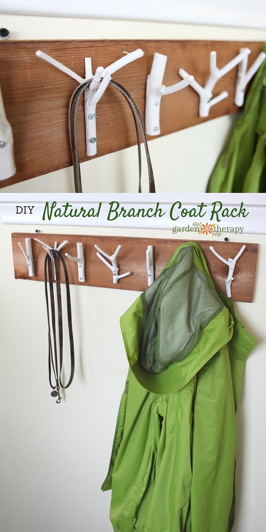 Natural branch coat rack DIY idea