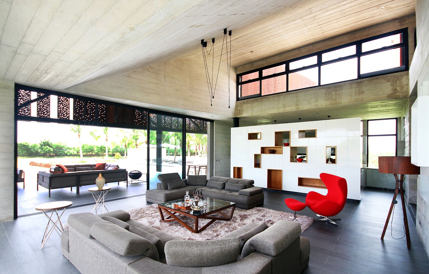 Neural living room with pops of red