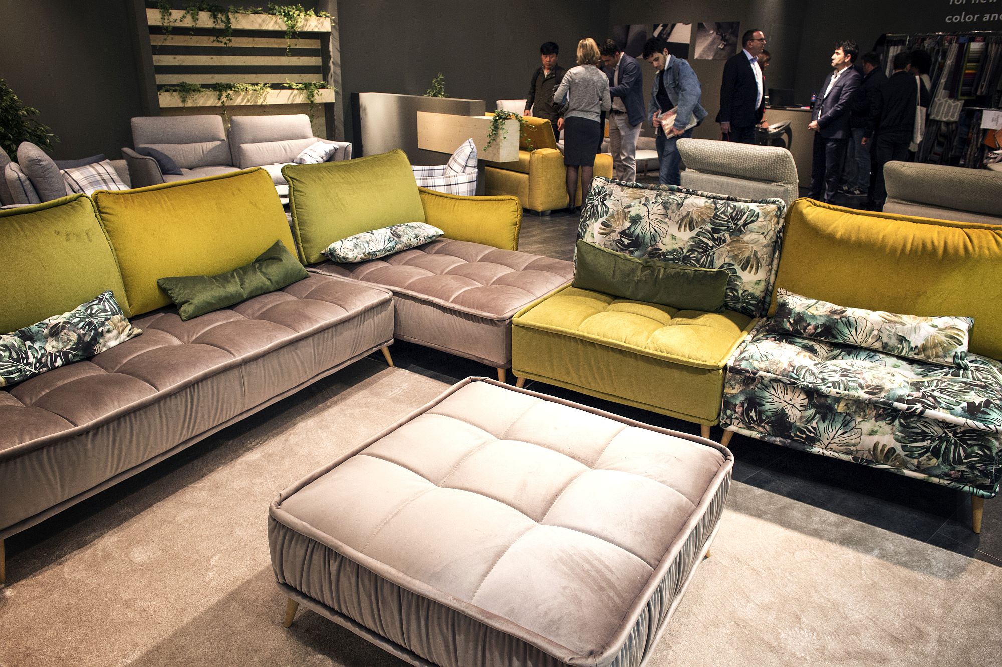 Pops of yellow add brightness to the modular sofa composition