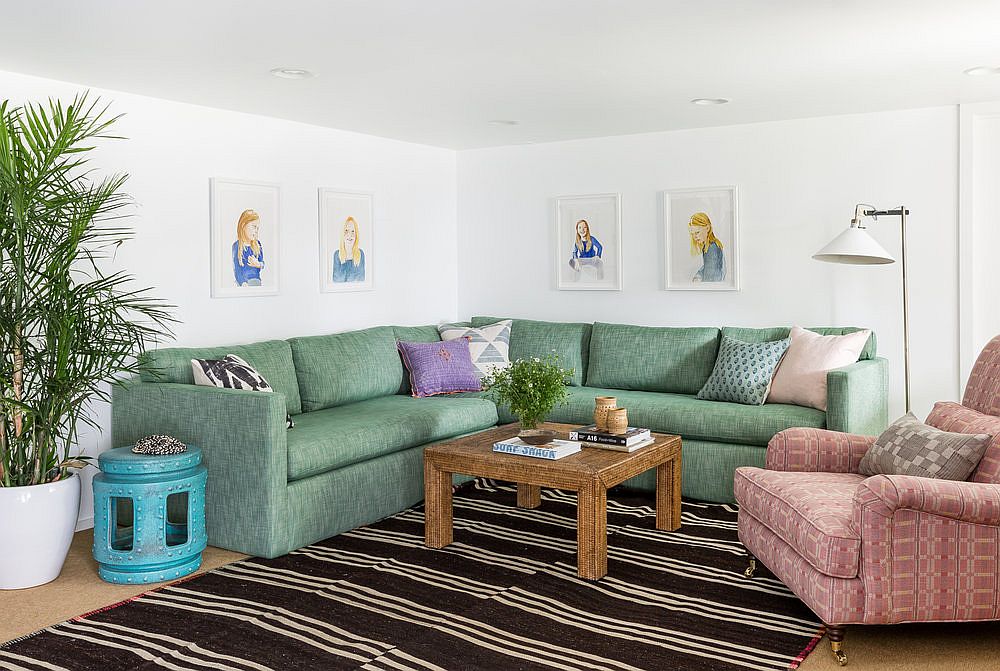 Relaxing family room with decor in pastel hues