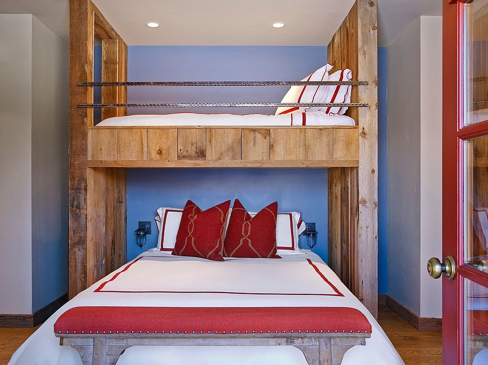 Rustic bedroom with twin beds doubles as a smart guest room