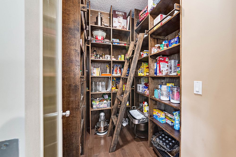 Rustic kitchen pantry draped in wooden warmth