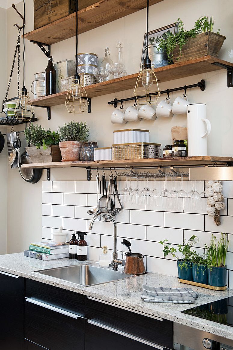 Scandinavian and rustic styles meet inside this small kitchen