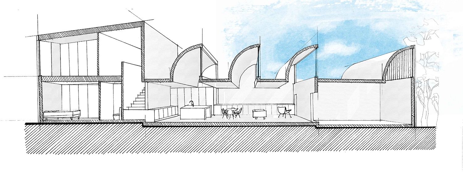 Sectional view of the creative concrete home in Melbourne